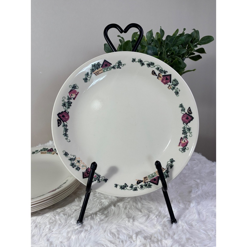 Corelle Birdhouse Dinner Plates Set of 7 White Ivy Country Folk Art 8.5in